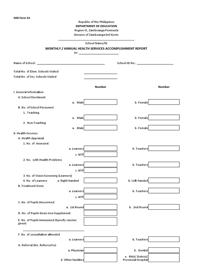 Monthly / Annual Health Services Accomplishment Report: Department of ...