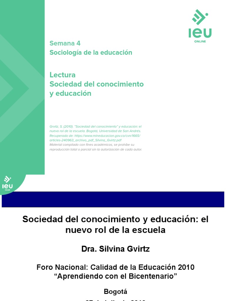 Rol de la escuela en la sociedad del conocimiento | PDF | America ...