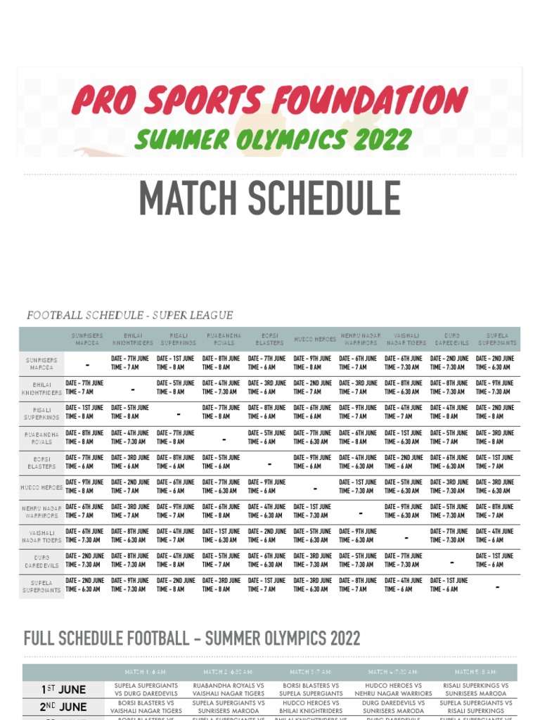 Schedule Summer Olympics PDF Sports Team Sports