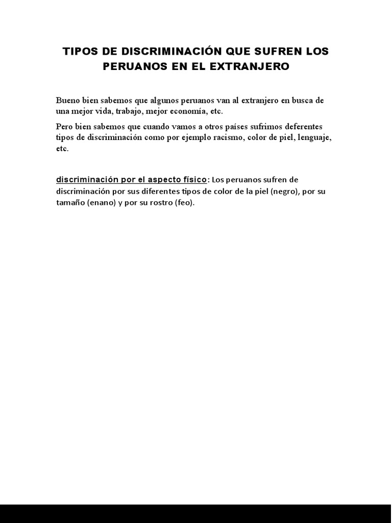 Tipos de Discriminación Que Sufren Los Peruanos en El Extranjero | PDF ...