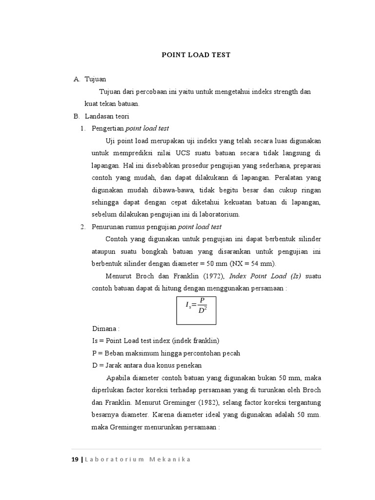 Uji Point Load: Metode dan Analisis | PDF
