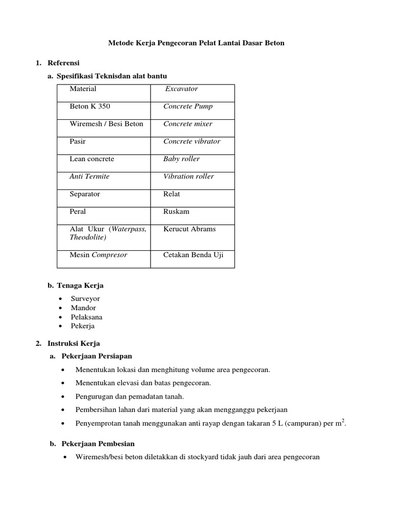 Metode Kerja Pengecoran Pelat Lantai Dasar | PDF