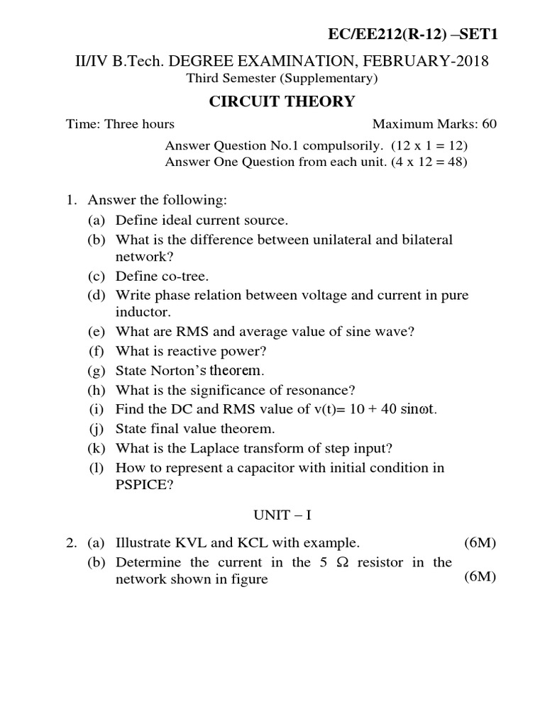 Circuit Theory Exam Questions 2018 | PDF | Electrical Network | Ac Power