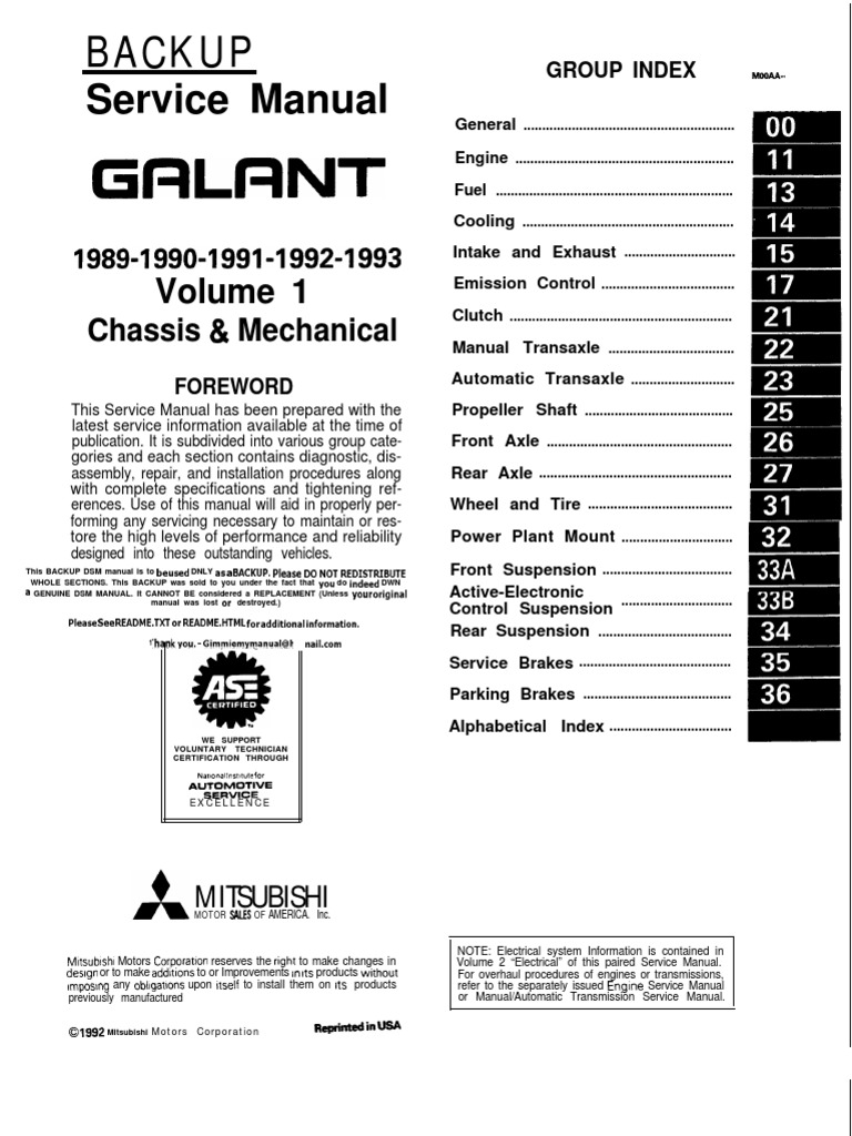 Chassis & Mechanical Service Manual 89-93 Galant | Manual Transmission |  Steering
