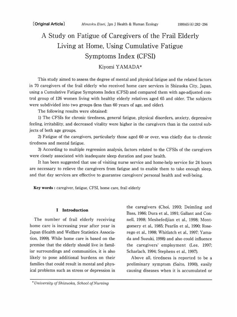 A Study On Fatigue of Caregivers of The Frail Elderly Living at Home ...