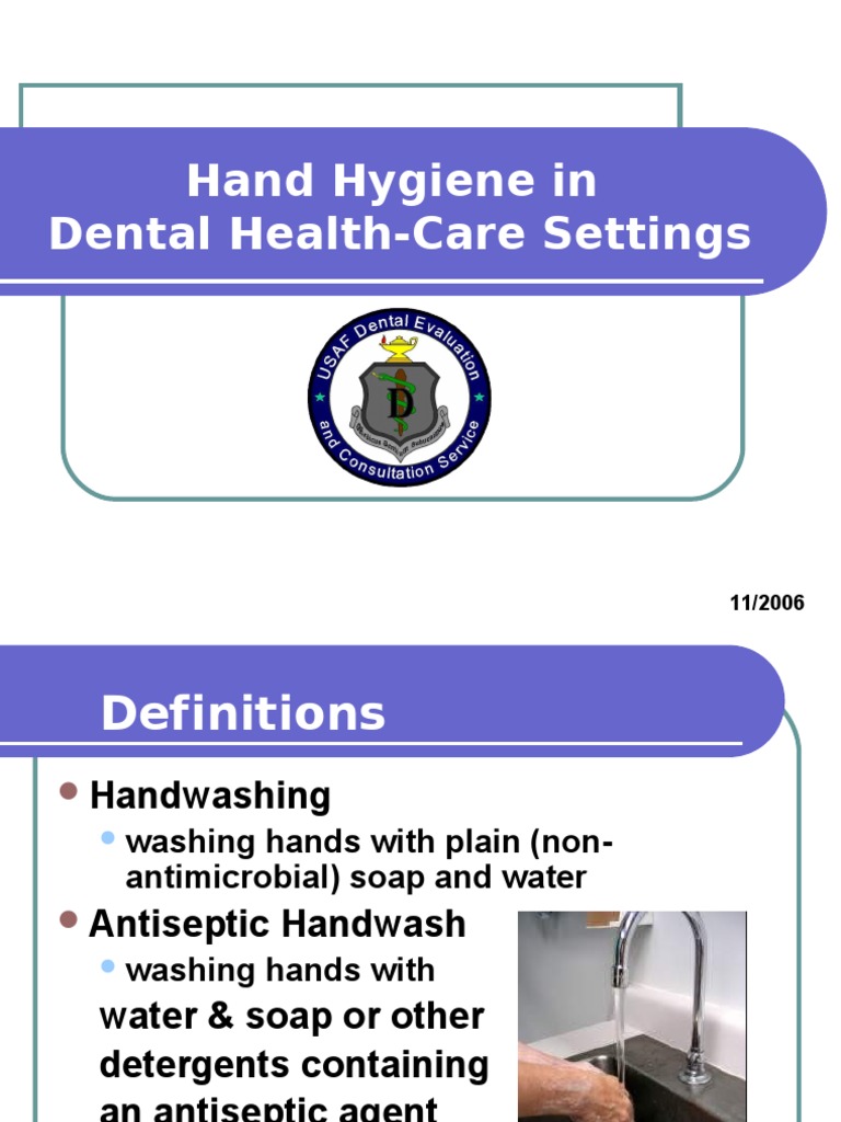 Hand Hygiene in Dental HealthCare Settings PDF Hand Washing Hygiene