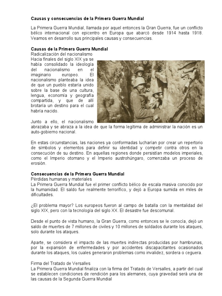 Causas y Consecuencias de la Gran Guerra | PDF | Primera Guerra Mundial ...