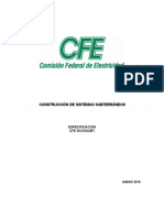 Construcción sistemas subterráneos CFE especificación