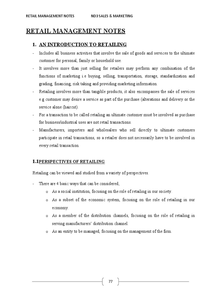 Retail Mgt Notes 1 Pdf Market Segmentation Retail