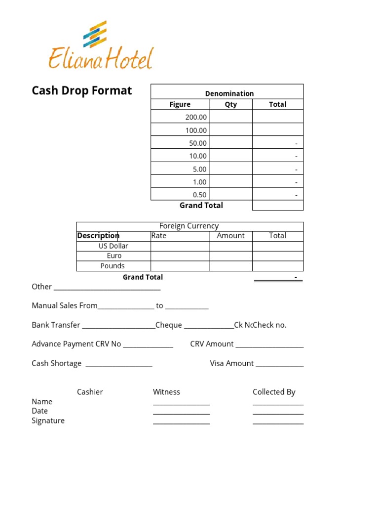 Cash Drop Form New PDF Cash Payments
