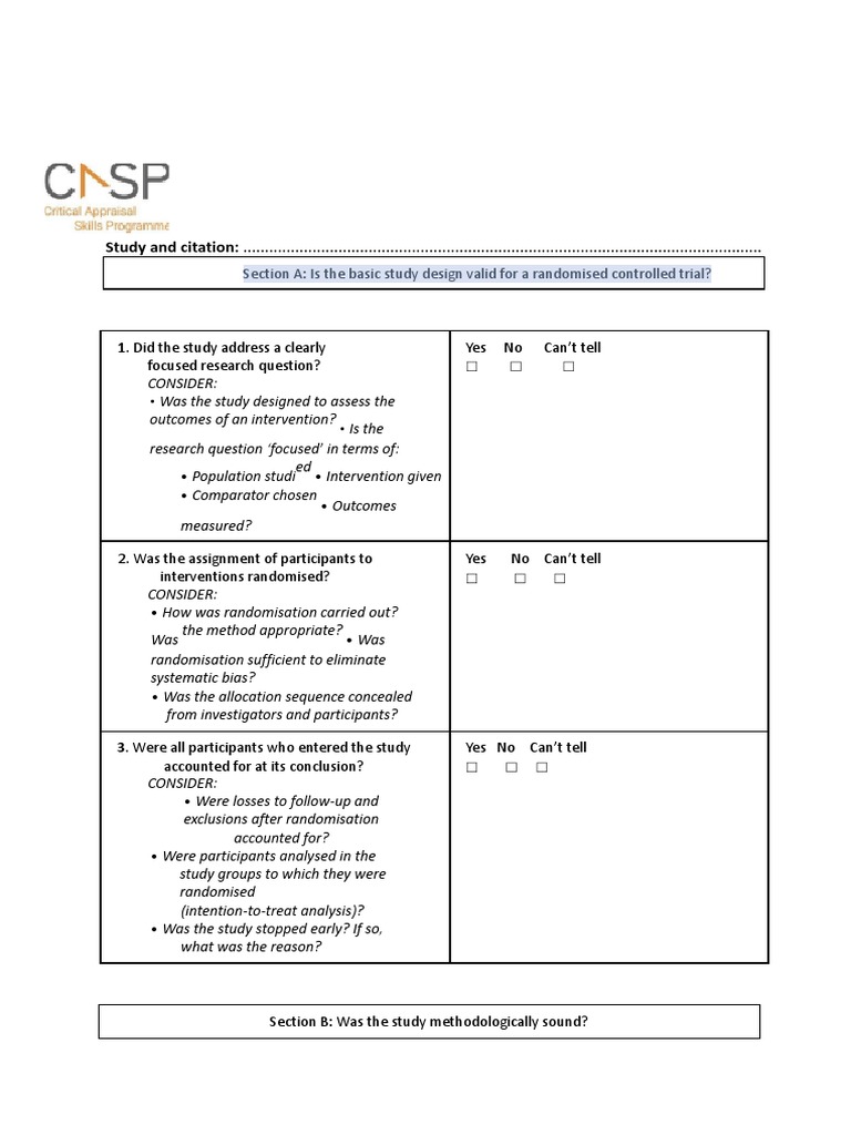 CASP RCT Checklist PDF PDF Randomized Controlled Trial Science