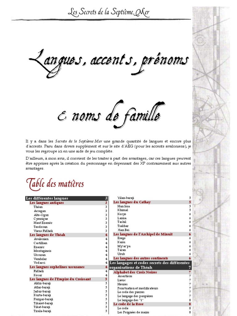 Langues Accents Noms Prenoms 7th Sea De La Communication