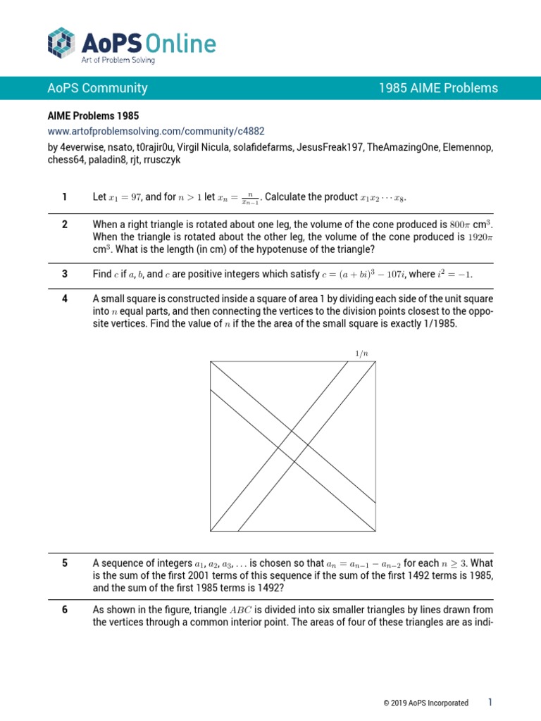Aops Community 1985 Aime Problems PDF Triangle Euclidean Geometry