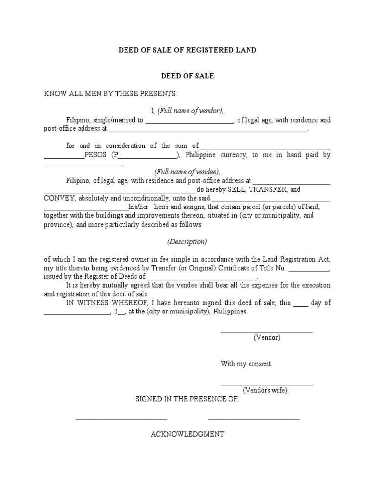Deed of Sale of Registered Land | PDF