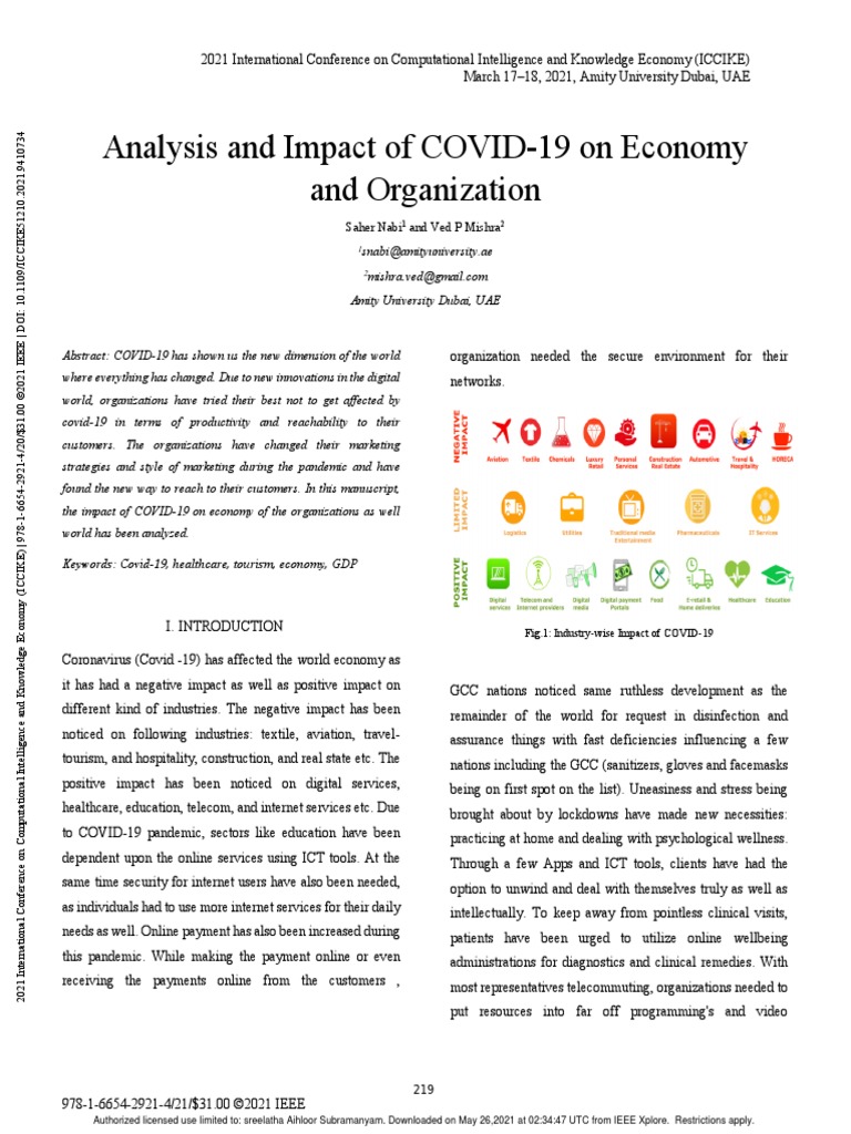 Analysis and Impact of COVID-19 On Economy and Organization - 2021 ...