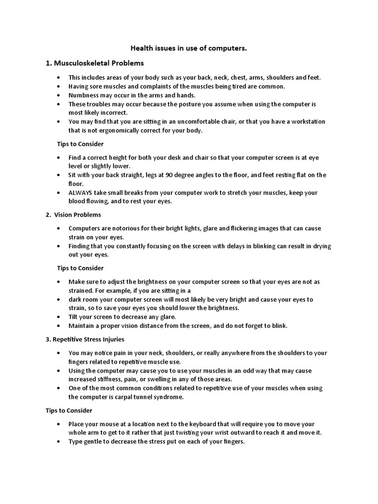 Health Issues in Use of Computers | PDF | Medicine | Medical Specialties
