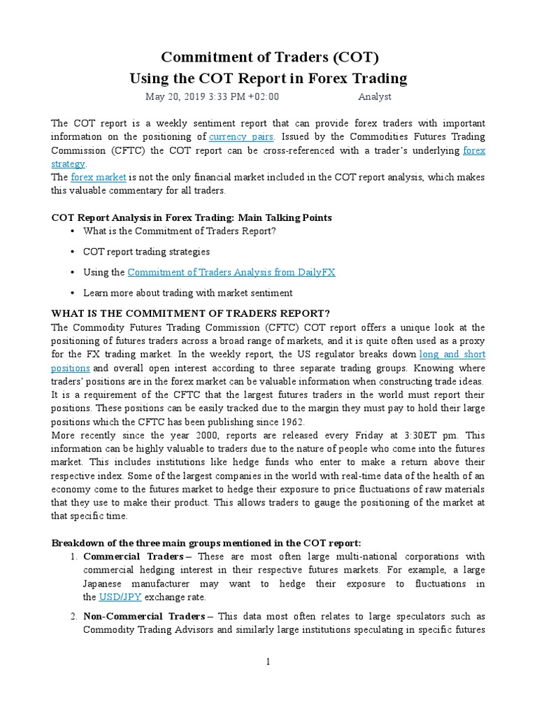Commitment of Traders (COT) Using The COT Report in Forex Trading PDF