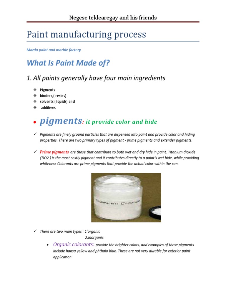 Paint Manufacturing Process Pigments PDF Paint Acrylic Paint