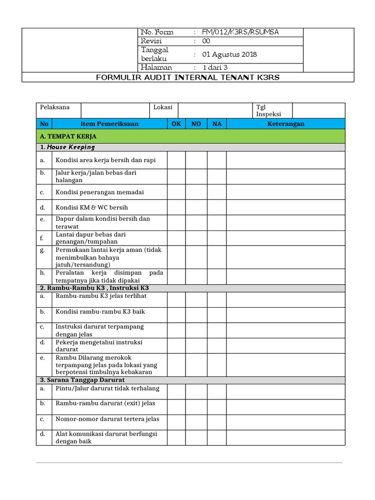 Formulir Audit Internal K3RS | PDF
