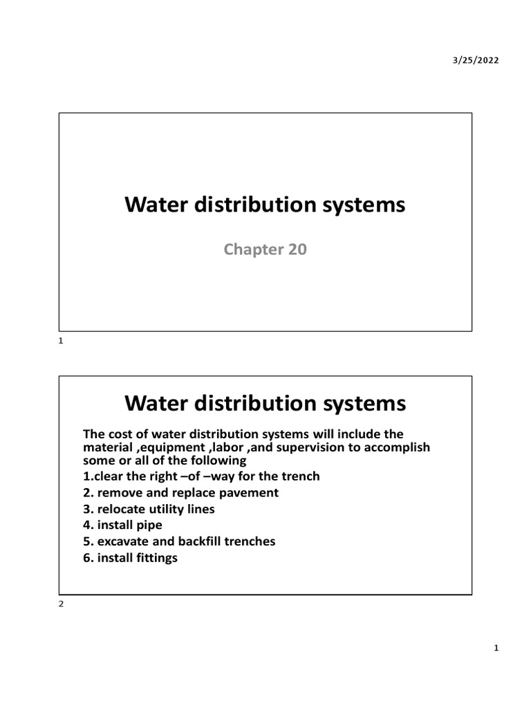 CHAPTER 20 Water Distribution Systems | PDF | Pipe (Fluid Conveyance ...