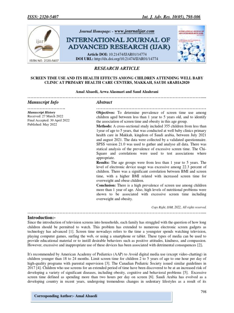 Screen Time Effects on Children's Health | PDF | Obesity | Body Mass Index