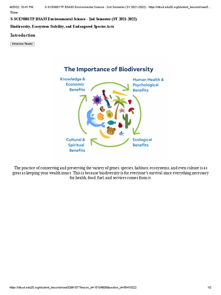 Biodiversity, Ecosystem Stability, and Endangered Species Acts | PDF
