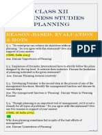 Class Xii Business Studies Planning: Reason-Based, Evaluation & Hots