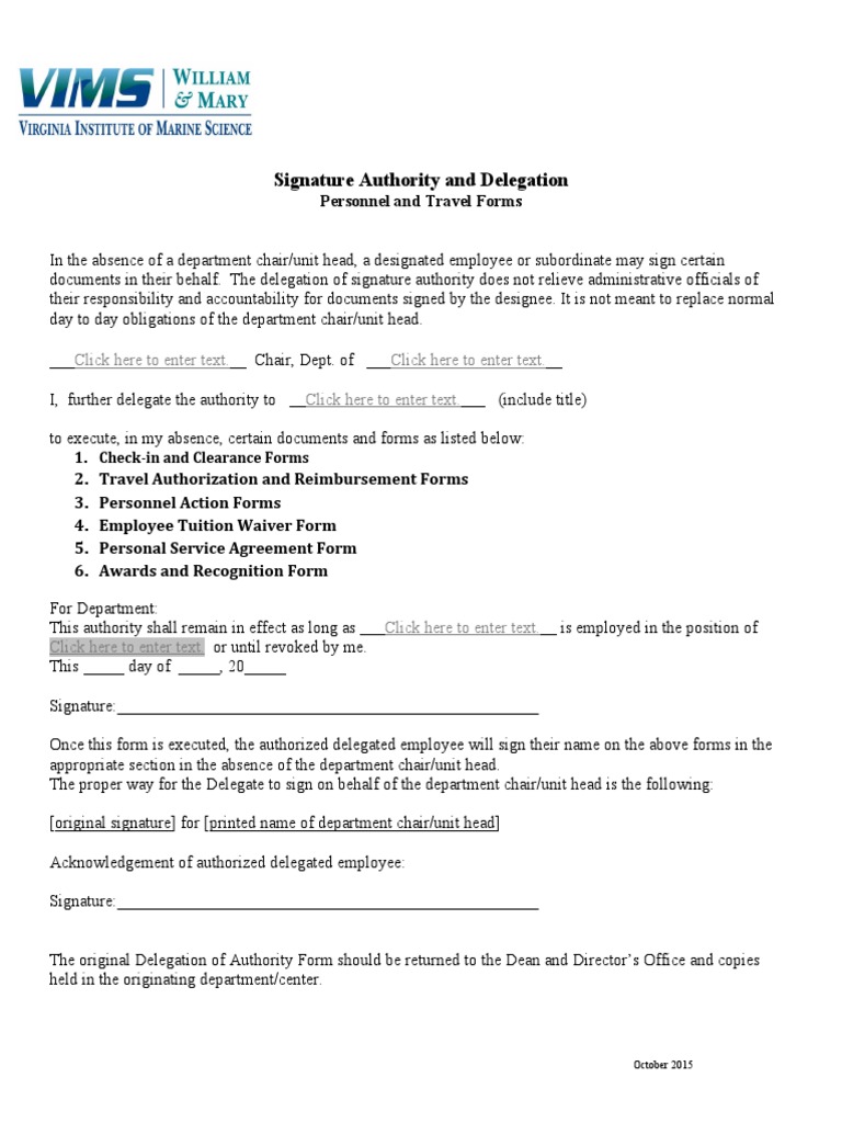 Signature Authority and Delegation: Personnel and Travel Forms | PDF ...