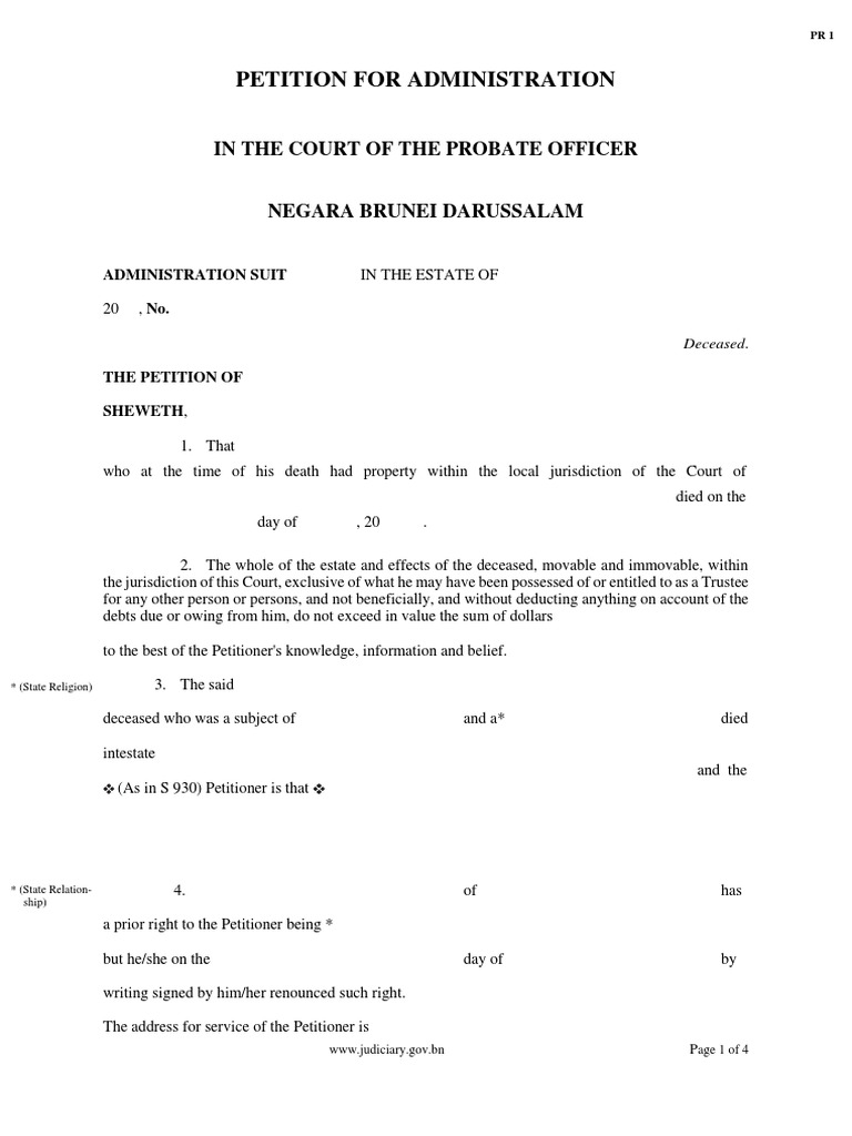 Petition For Administration | PDF | Probate | Private Law