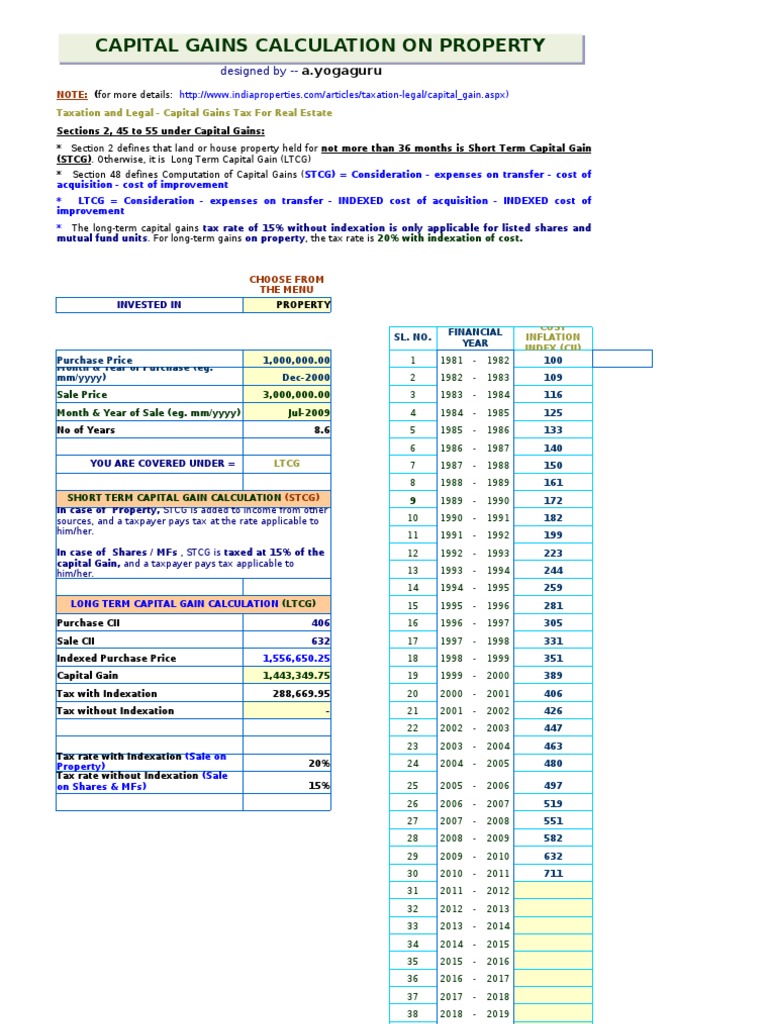 Capital Gains Calculator PDF Capital Gains Tax Taxes