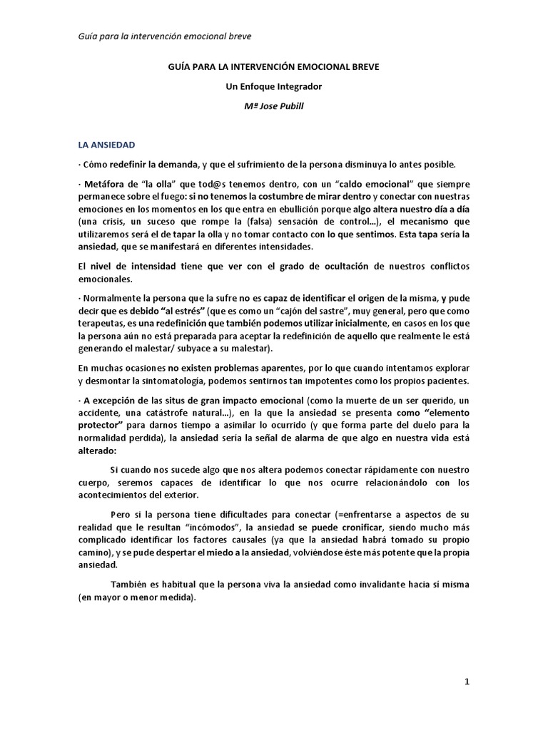Guía de intervención emocional breve | PDF | Ansiedad | Las emociones