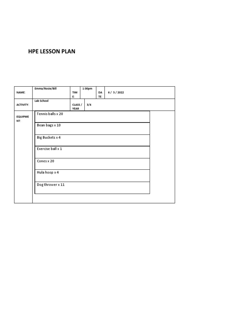 Emma/Rosie HPE Lesson Plan | PDF | Cognition