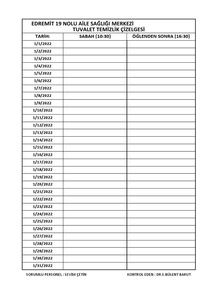 Tuvalet Temi̇zli̇k Çi̇zelgesi̇ | PDF