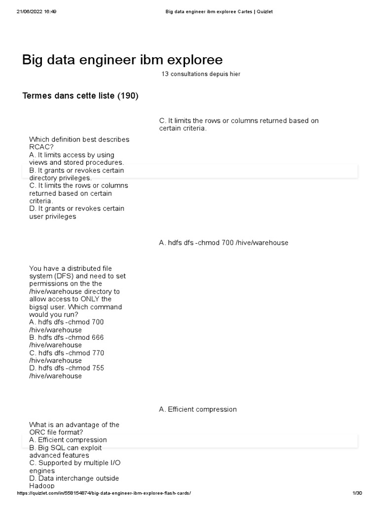 Ibm Big Data Engineer Quiz Prep Pdf Apache Hadoop Apache Spark