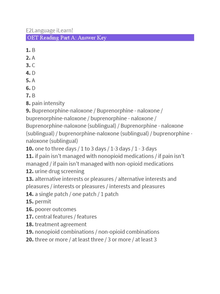 OET Reading Part A Answer Key | PDF