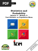 Statistics and Probability: Quarter 4 - Module 3: Test Statistic On Population Mean