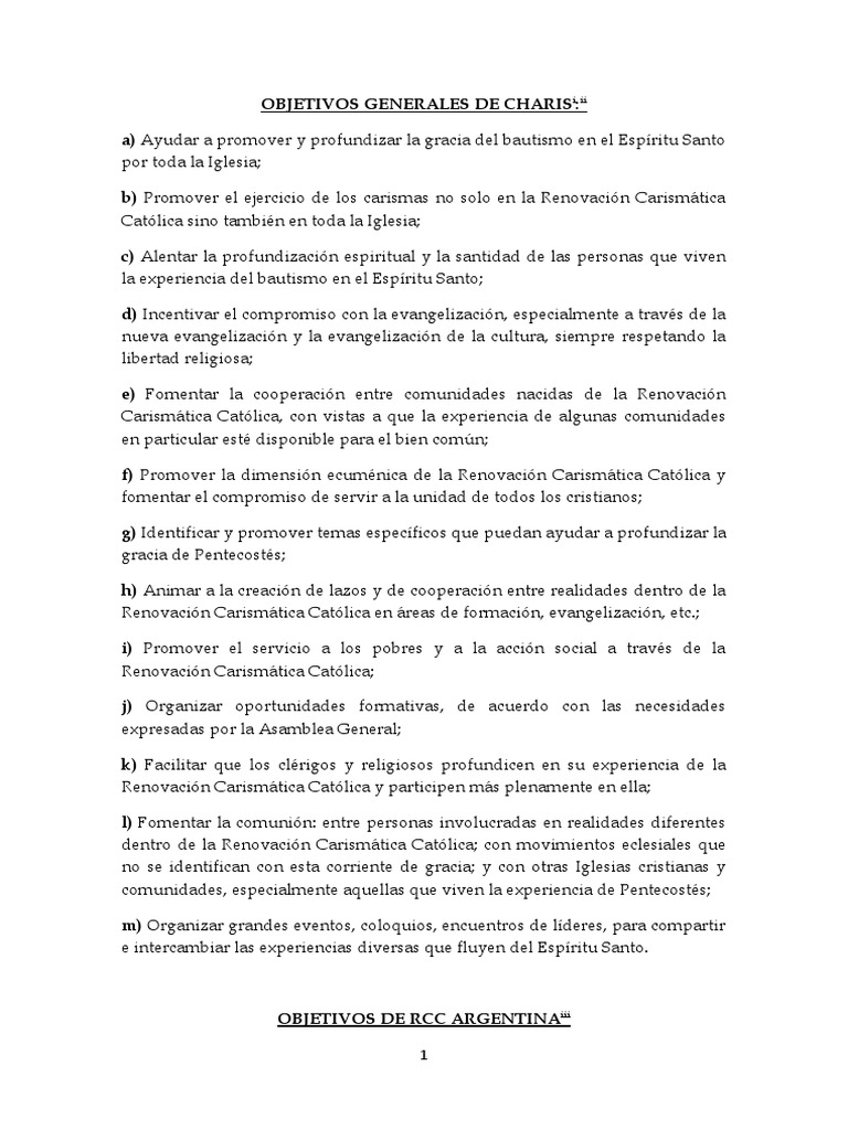 Objetivos De La Rcc En Argentina Pdf Carisma Iglesia Católica