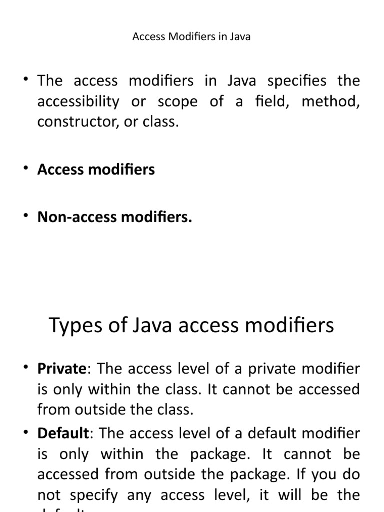Access Modifiers in Java | PDF | Class (Computer Programming) | Method ...
