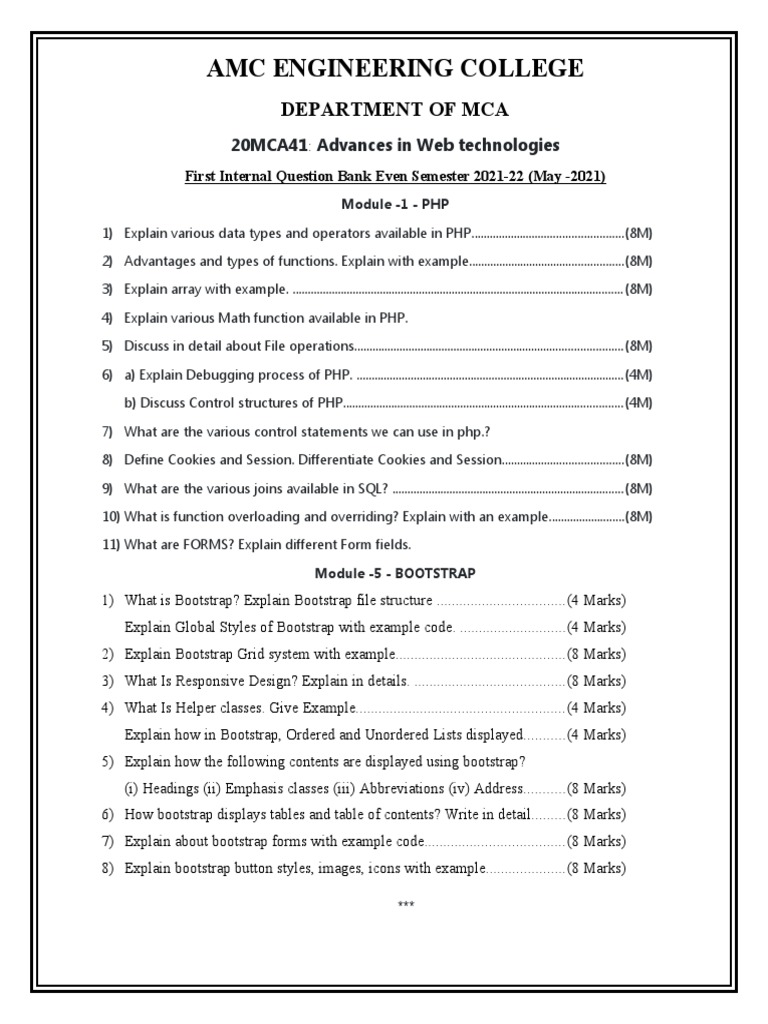 PHP and Bootstrap Question Bank 2021 | PDF | Php | World Wide Web