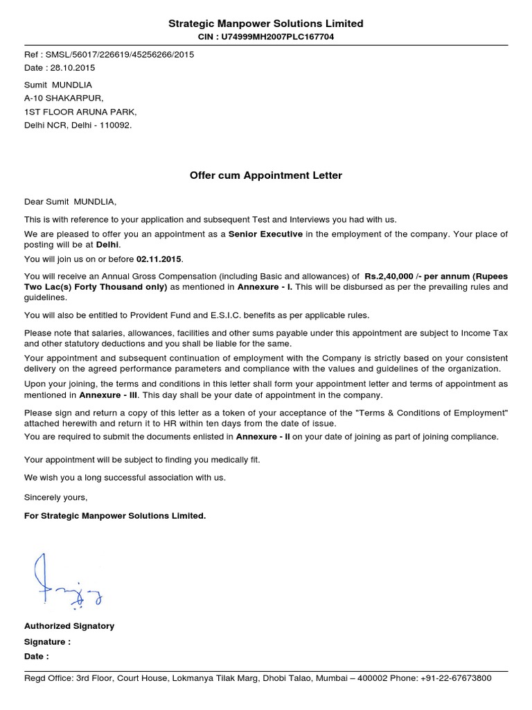 Strategic Manpower Solutions Limited CIN U74999MH2007PLC167704 PDF