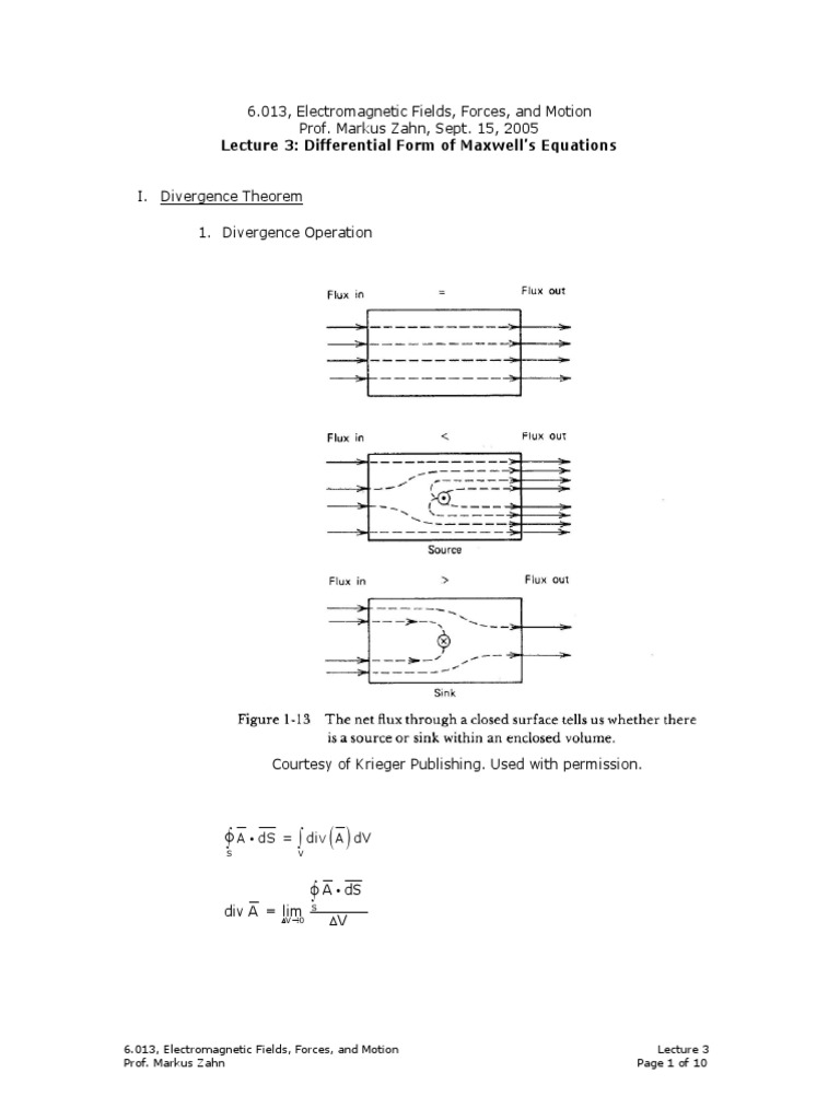 Maxwell's Equations in Differential Form An Introduction to Gauss' and