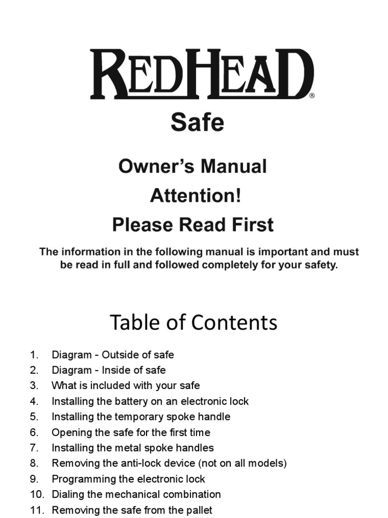 2011 RedHead Gun Safe Manual | Lock (Security Device)