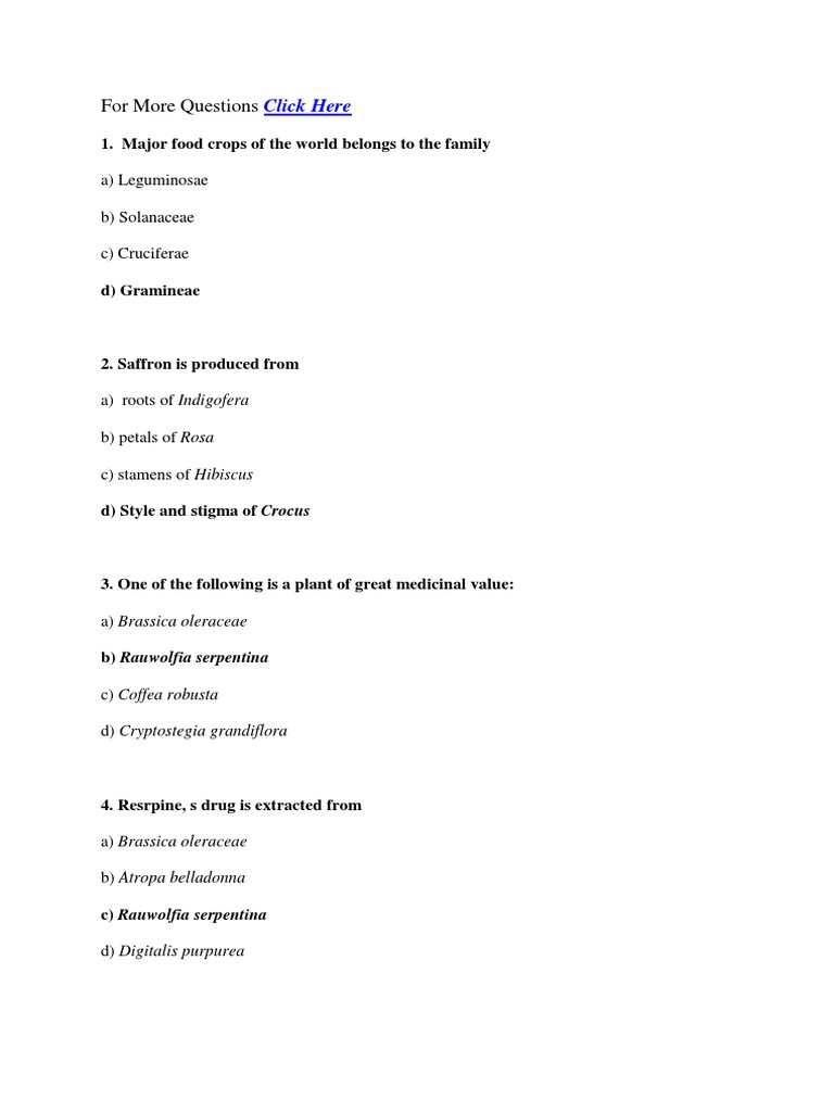 MCQ On Economic Botany PDF