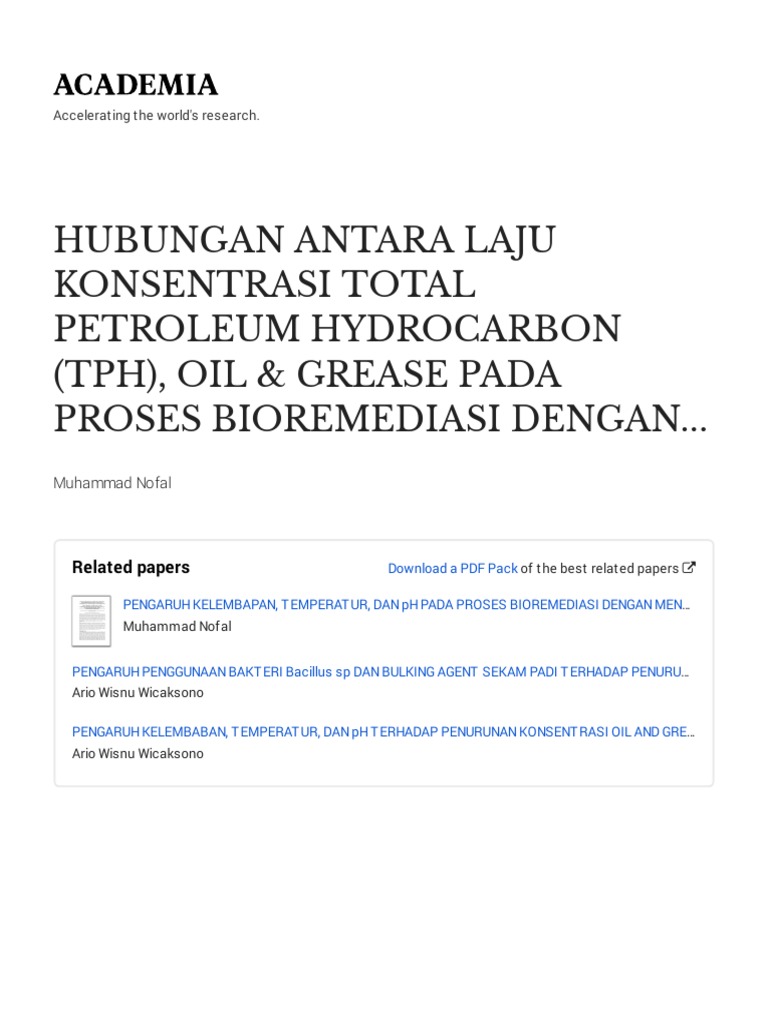 HUBUNGAN ANTARA LAJU KONSENTRASI TOTAL PETROLEUM HYDROCARBON DAN OIL