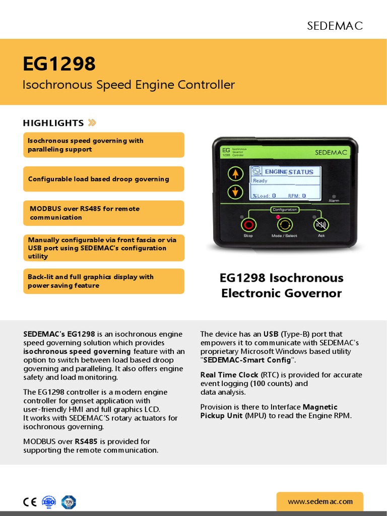 Isochronous Speed Engine Controller EG1298 Isochronous Electronic