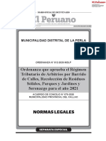 Ordenanza Que Aprueba El Regimen Tributario de Arbitrios Por Separata Especial Ordenanza No 012 2020 MDLP y Acuerdo No 075 2020 M Callao 1916349 1