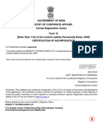 Government of India Ministry of Corporate Affairs Central Registration Centre Form 16 (Refer Rule 11 (3) of The Limited Liability Partnership Rules, 2009) Certification of Incorporation