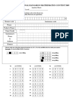 29th International Kangaroo Mathematics Contest 2019: Answer Sheet Level