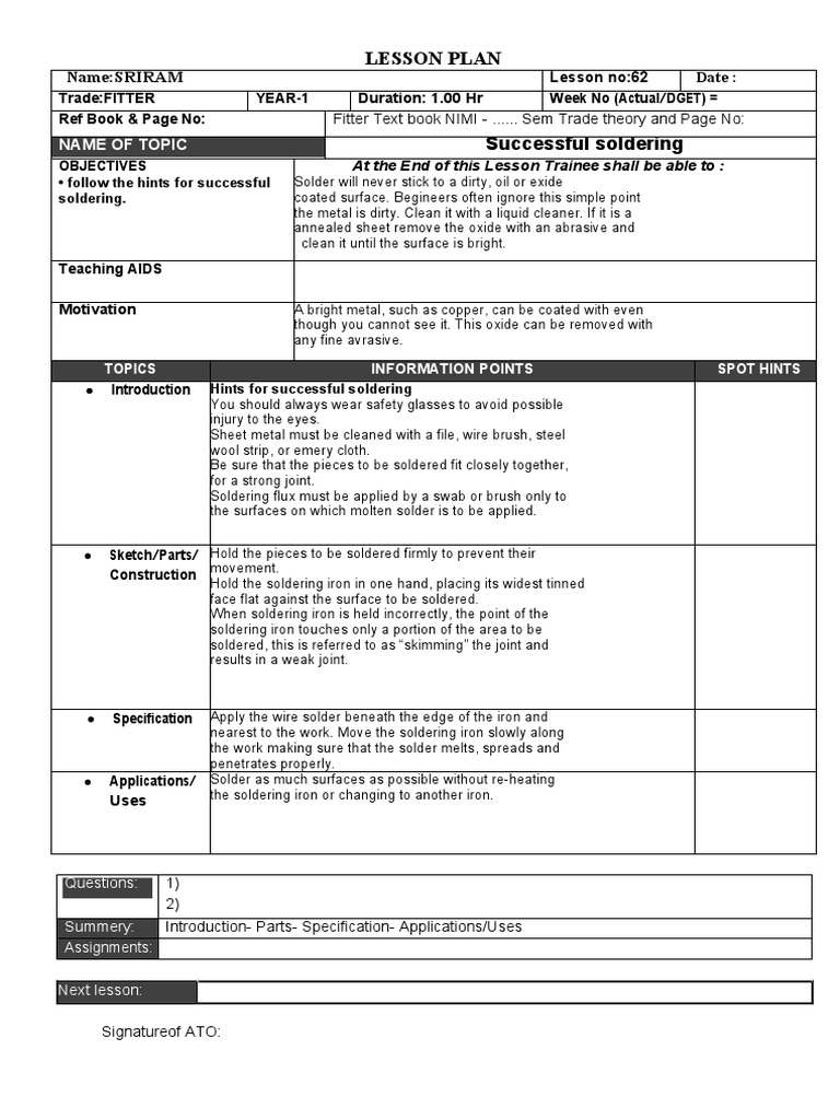 Lesson Plan NameSRIRAM PDF Soldering Solder