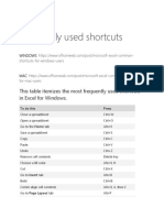 Frequently Used Shortcuts: This Table Itemizes The Most Frequently Used Shortcuts in Excel For Windows